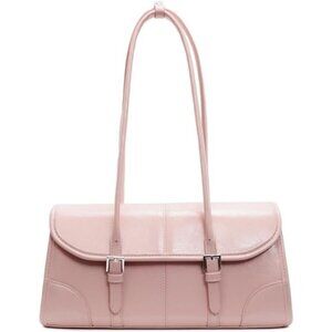 Women's Pink Faux Leather Tote Bag Small Shoulder Handbag Purse